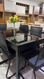 MESA 6 CADEIRAS AÇO NOBRE FACINARE TAMPO DE VIDRO 160X90