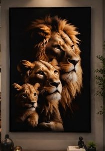 QUADRO FAMÍLIA LEÃO IMPRESSÃO NO VIDRO